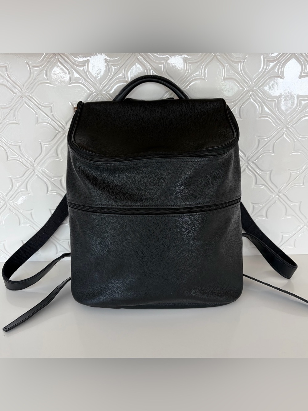 Longchamp Le Foulonné Backpack – Black Leather